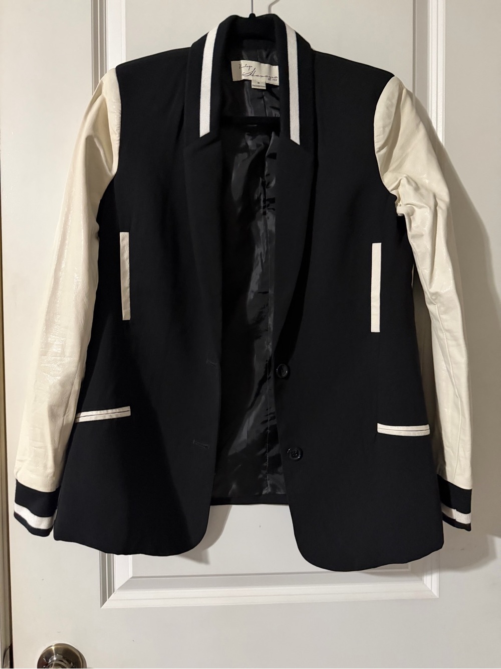 Vintage Havana Black and Cream Two-Tone Varsity Jacket